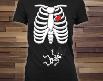 Pregnant Skeleton Shirt (Bat man) - Pregnant Halloween Costume,Skeleton Shirt,Halloween Pregnancy Announcement,not a maternity shirt-CCB-242