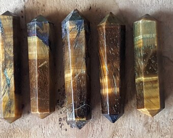 Tigers Eye Double Terminated Point - Hand Cut Natural Stone Point for Crystal Grids or Terrarium 265