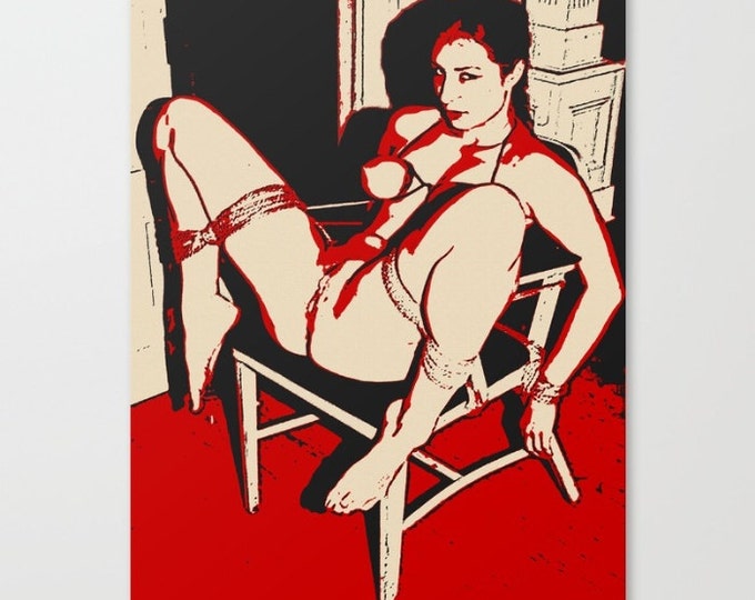 Erotic Art Canvas Print - Bad, bad girl, unique sexy pop art style print, Perfect girl in submissive, BDSM pose, sensual high quality art
