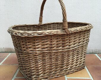 Basket Wicker Rattan Handle market Basket Shape Farm House vintage french 5