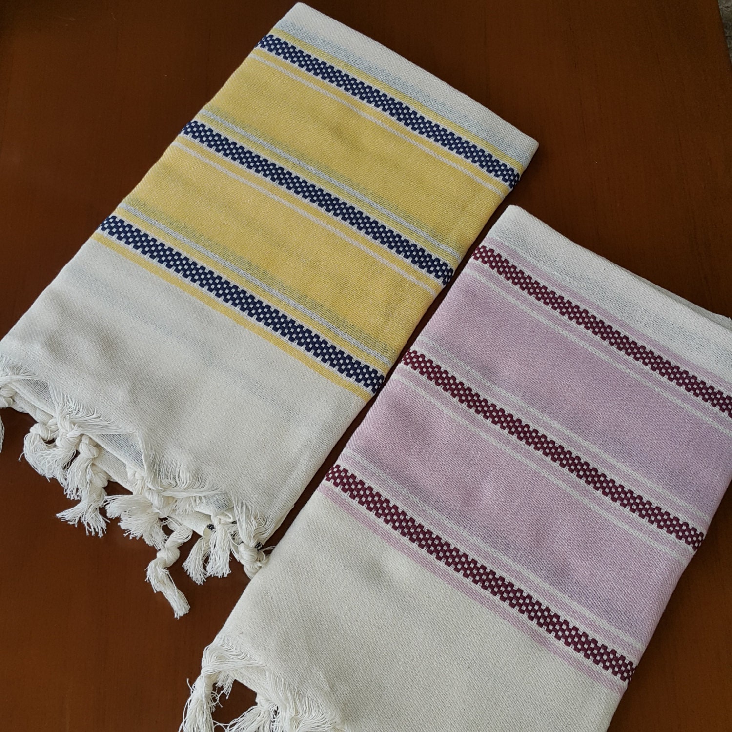 2 Pcs Pink and Yellow Towel Beach Towel by zeytinhomedecor