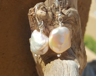 Baroque, champagne, freshwater pearl earrings