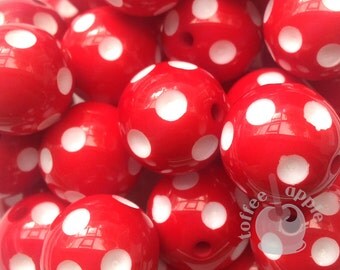 FREE UK P&P 16mm Red and White Polka Dot Acrylic Beads