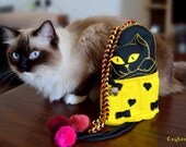 Halloween Catnip Toy Black Cat Catnip with pink pom poms and a jingle bell