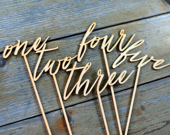Wood table numbers, Wedding table numbers, Blank table numbers, DIY wedding, Rustic wedding decor, Lasercut numbers, Numbers on stick TN-9