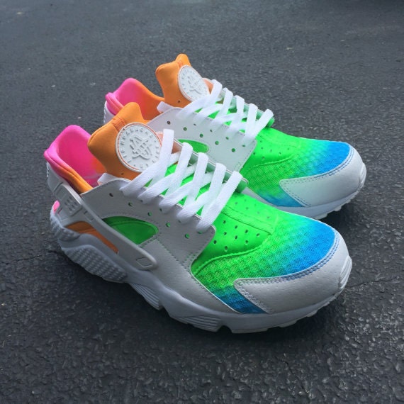 Custom Nike Huarache Shoes Pink Blue Neon Lime Green by dunkshoes