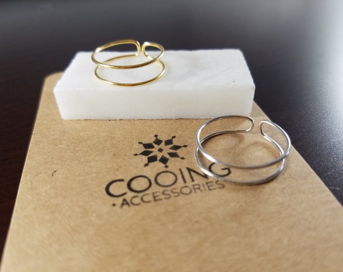 Thin Plain Gold Ring with Double row. adjustable size