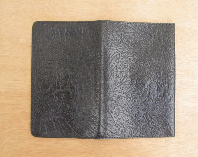 Vintage black leather wallet organiser, document storage, simple travel wallet, vintage document storage