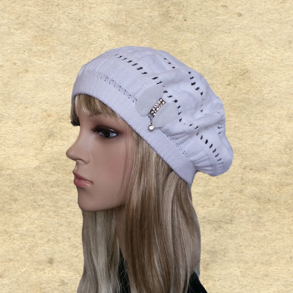 White knit berets Knitted fall beret Knit womens beret