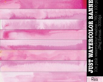 Watercolor/Ink wash strokes,suitable for Etsy banner, design elements, watercolour stripe clipart, painted wash - shades of Pink