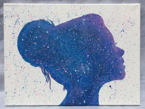 Female Splatter  Dark Galaxy  Silhouette Painting 