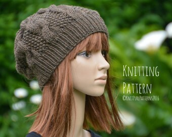 Womens Oversized Slouchy Cable Hat Knitting Pattern PDF Instant Digital Download Knit It Yourself KPWS11