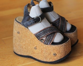 Original JAPAN cork platform shoe wedges sandals size 6