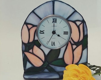 stained glass clock/ candle holder