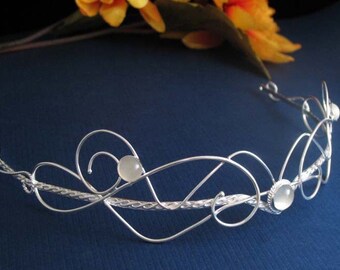 Bohemian Bridal Circlet, Moonstone Wedding Bridal Circlets, Circlets for Brides, Alternative Bride, Alternative Sterling Silver Tiara