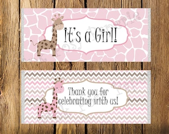 Printable Pink Giraffe Girl Baby Shower Large Candy Bar Wrappers - Instant Download