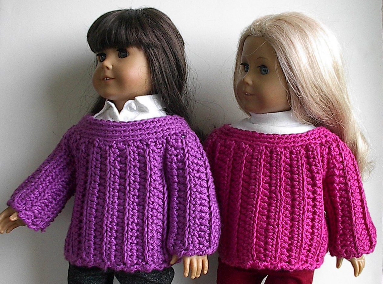 18 Inch Doll Clothes Crocheted Ribbed Sweater handmade to fit