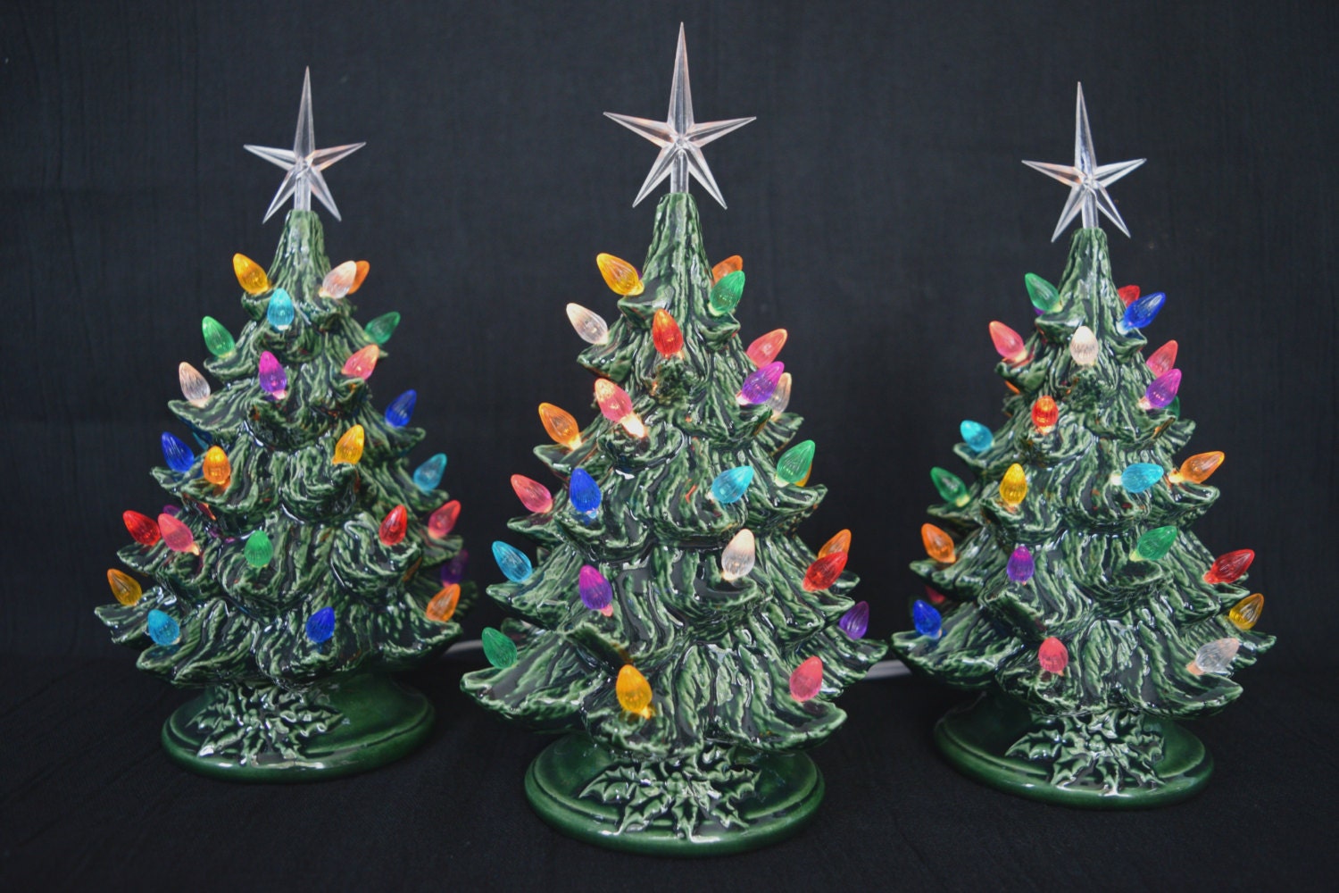 three christmas trees miniature holiday set vintage light three christmas trees miniature holiday set vintage light