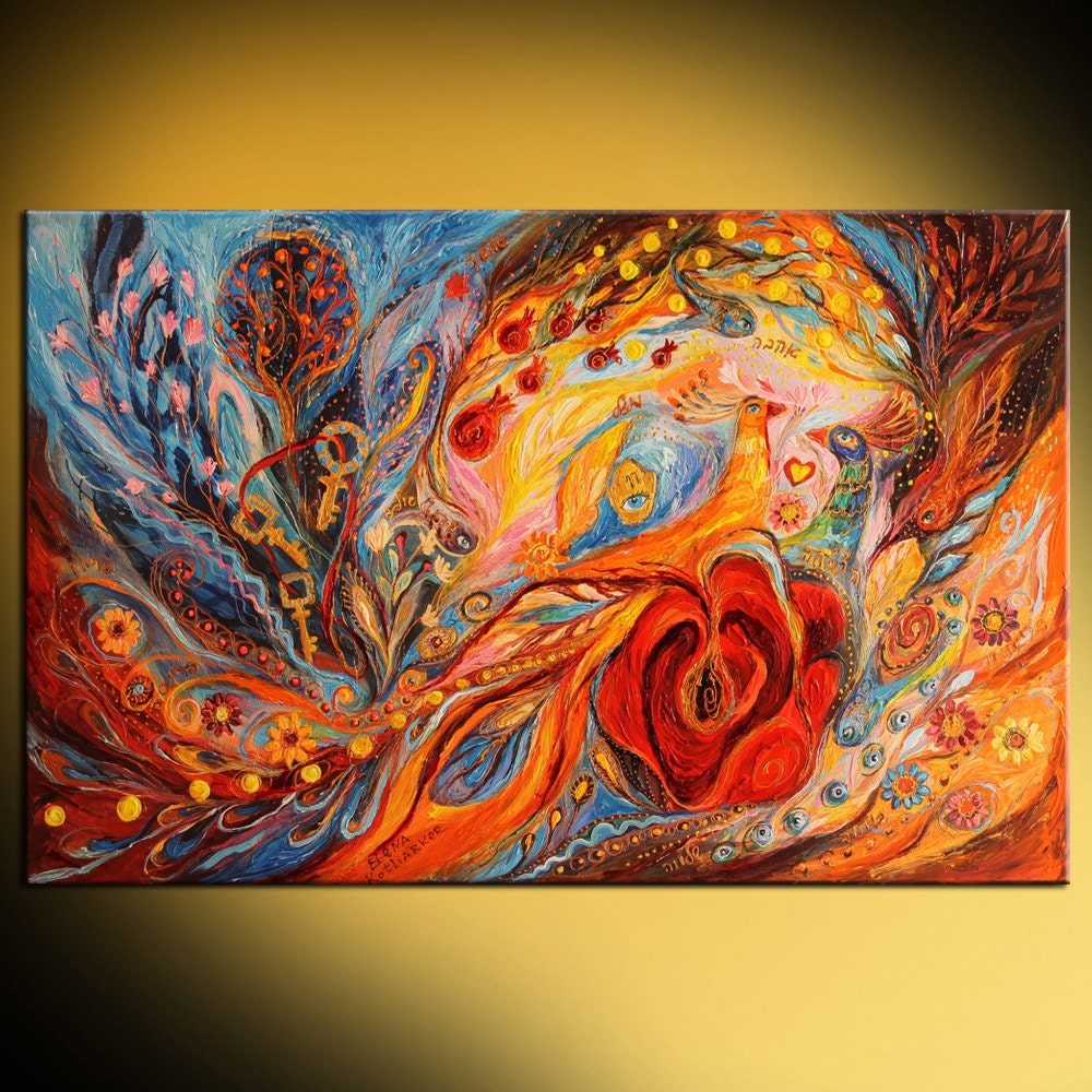 Jewish art hand embellished canvas print painting Hebrew words