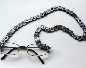 Eyeglass Chain in Vintage Buttons - Dark Mother of Pearl