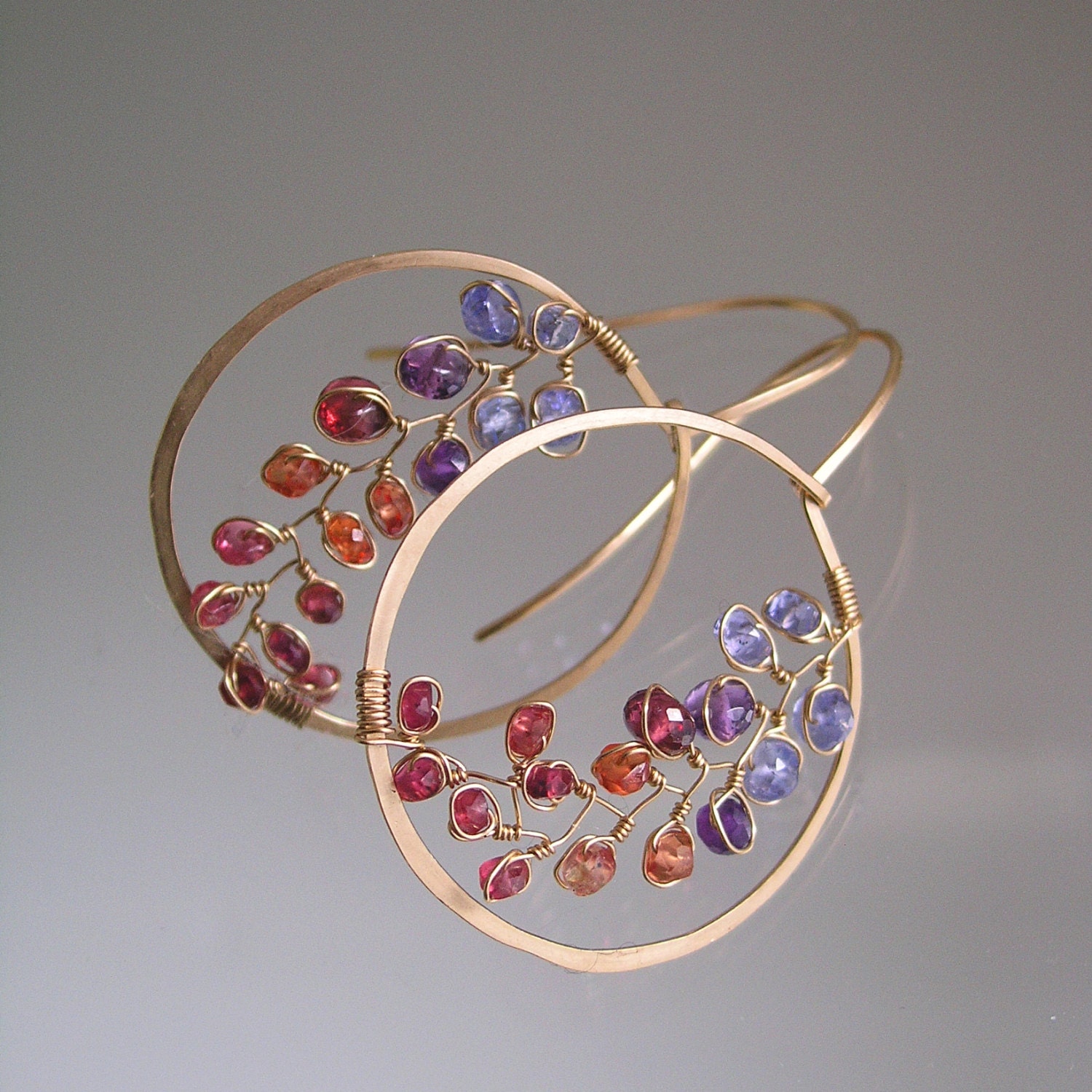 Gemstone Gold Hoops Wire Wrapped Earrings Gold Filled