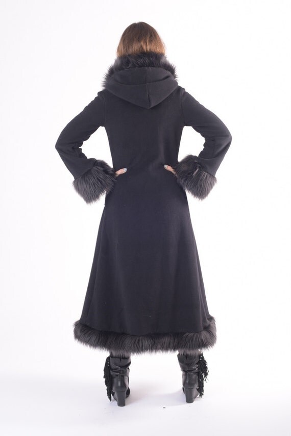 Black Faux Fur Baroness Jacket with Hood