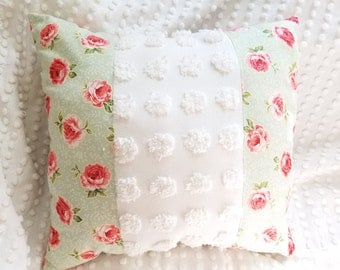 Shabby chic vintage chenille throw pillow country farmhouse decor