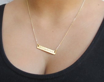 Engraved Bar Necklace Hand Stamped Name Necklace Birthday Gift Personalized Name Bar Necklace