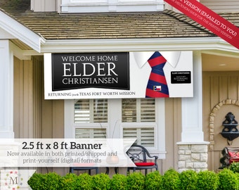 DIGITAL FILE - Giant LDS Missionary Welcome Home Banner - Horizontal Tie - for Elders with Flag