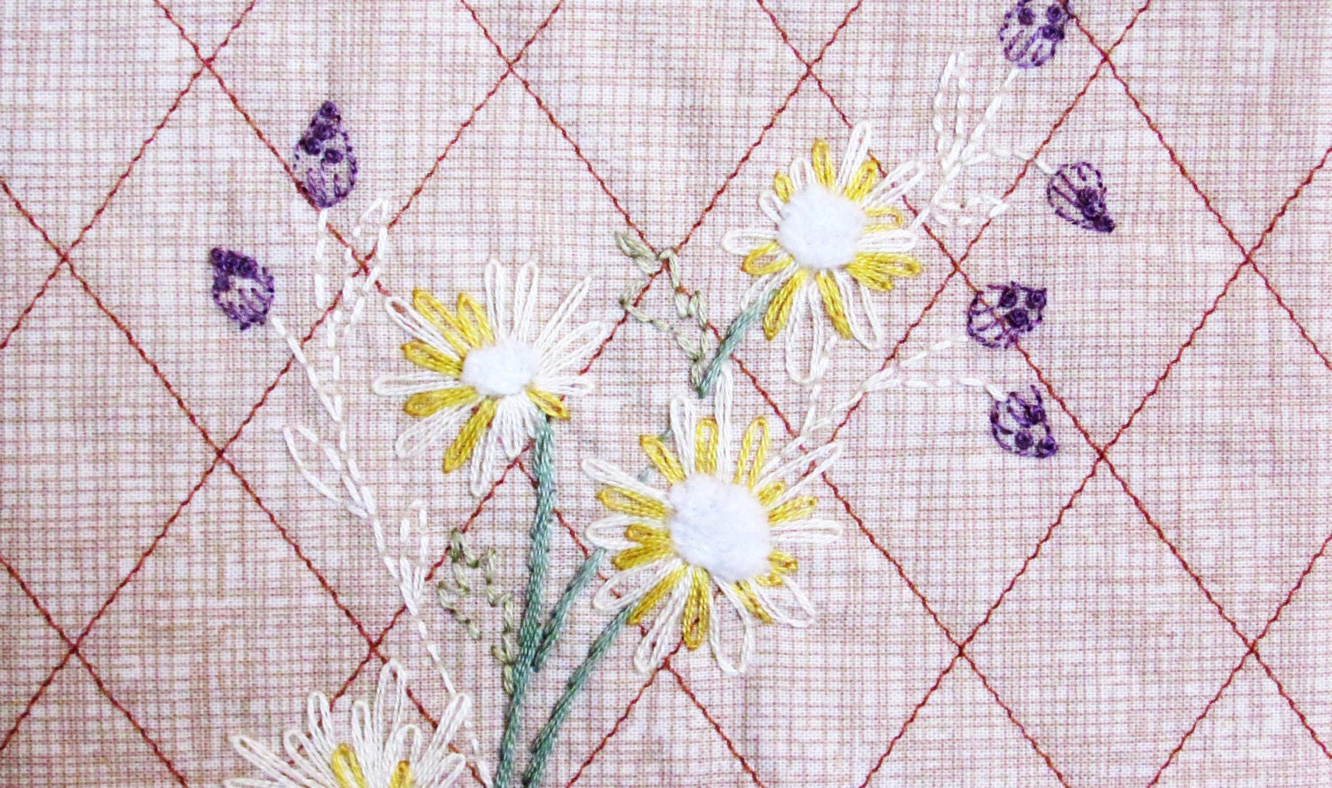 hand embroidered daisy wall hanging neutral home by cozyhomebytj
