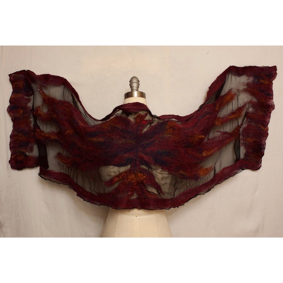 Nuno Felted Silk Shawl Firebird Art to Wear