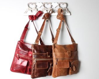 Leather Cross Body Purse, Antique Red