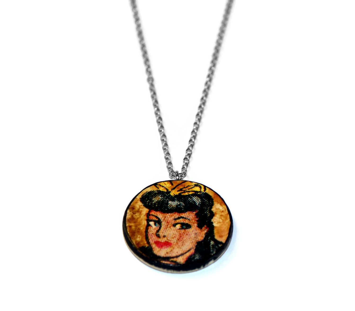 Vintage Pin Up Girl Ephemera Necklace Vintage by tasherajean