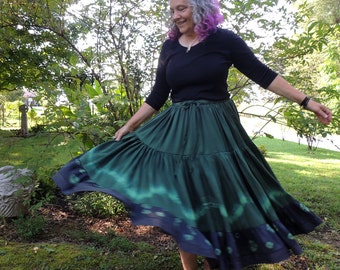 Full Circle Bohemian Silk Skirt Handmade and Dyed with Shibori