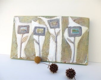 SALE Vignette X original mixed media artwork on recycled wood plank, marked down 50%, wall art, rustic home decor, croatian stamps