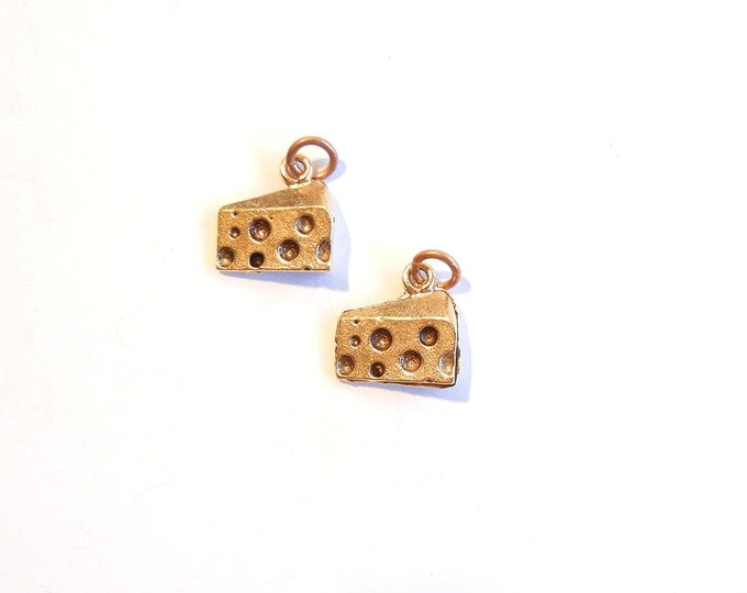 Set of 2 Cheese Slice Charms in Gold-tone Pewter