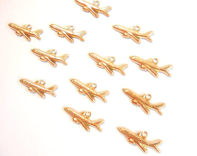 12 Tiny Brass Airplane Charms