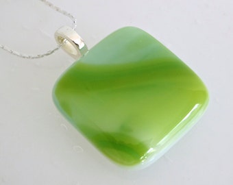 Fused Glass Pendant in Streaky Green by BPRDesigns