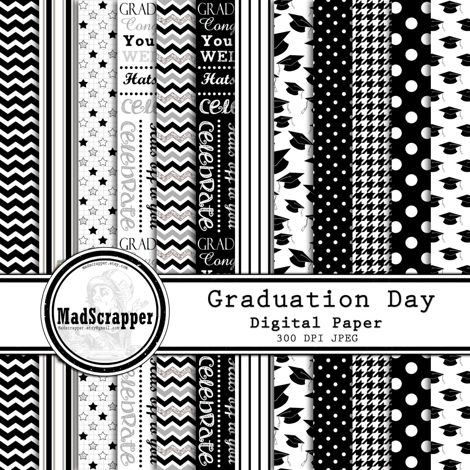 Digital Scrapbook Paper Graduation Day Black And White 12