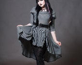 Goth Doll Striped Dress - Cowl Hooded Hi-Low Gothic Alternative Clothing - Petite to Plussize - Custom to Order - XXS-5XL