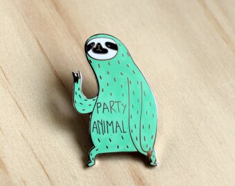 Sloth enamel pin - Party animal pin - mint party sloth lapel pin brooch