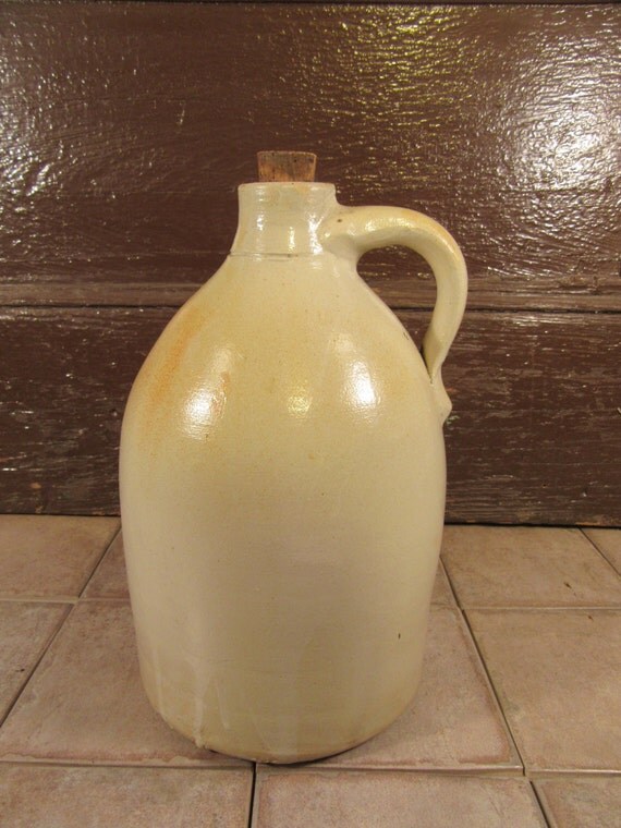 Old large salt glazed stoneware jug with cork stopper fine