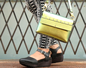 Gold to Green Iridescent Crossbody Bag | Gold Iridescent Handbag | Vegan | Made in USA