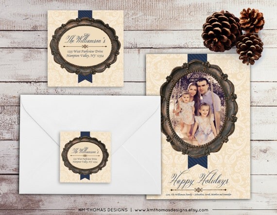 Vintage Frame Return Address Label: Square Label - Holiday Return Address Label - Navy Christmas Label - Return Address Sticker - WH144 Il_570xn