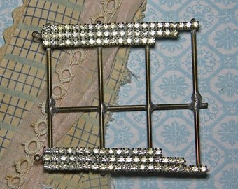 Vintage RHINESTONE Soldered Piece- Fairy House Window- Sparkle Art Supply Glitz- Window with Rhinestone Rows- Assemblage Art