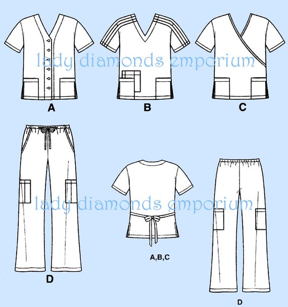Simplicity 4101 Men & Womens Scrubs Tops 3 Styles Pants