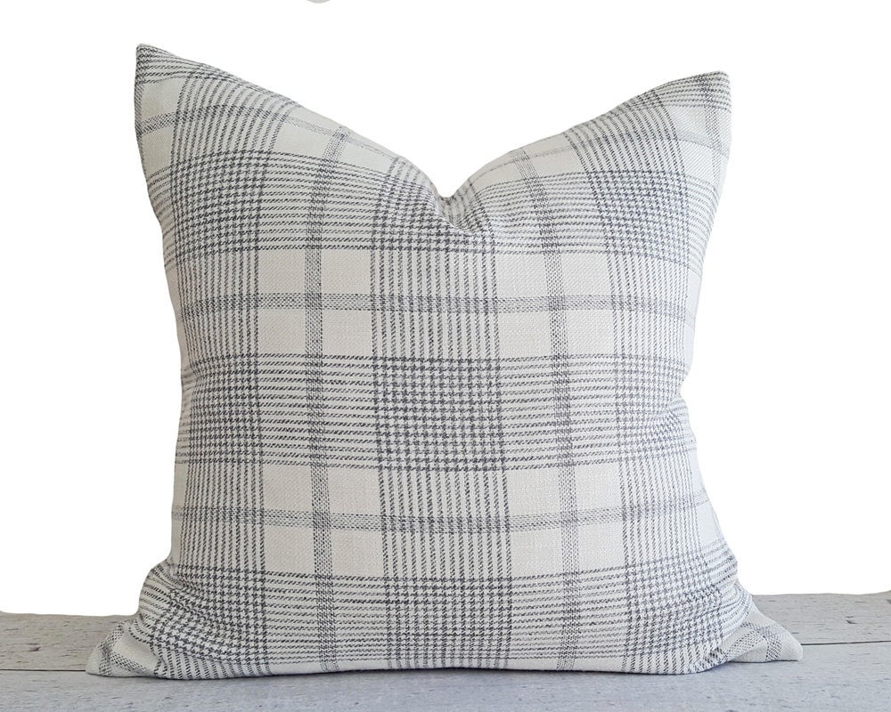 White Grey Plaid Pillows White Plaid Pillow White Throw