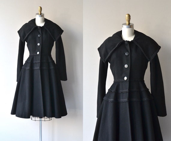 Russeks wool princess coat vintage 1940s coat black wool
