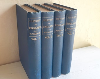 Set of 4 Antique 1800s Books Blue Home Decor Vignette History of England