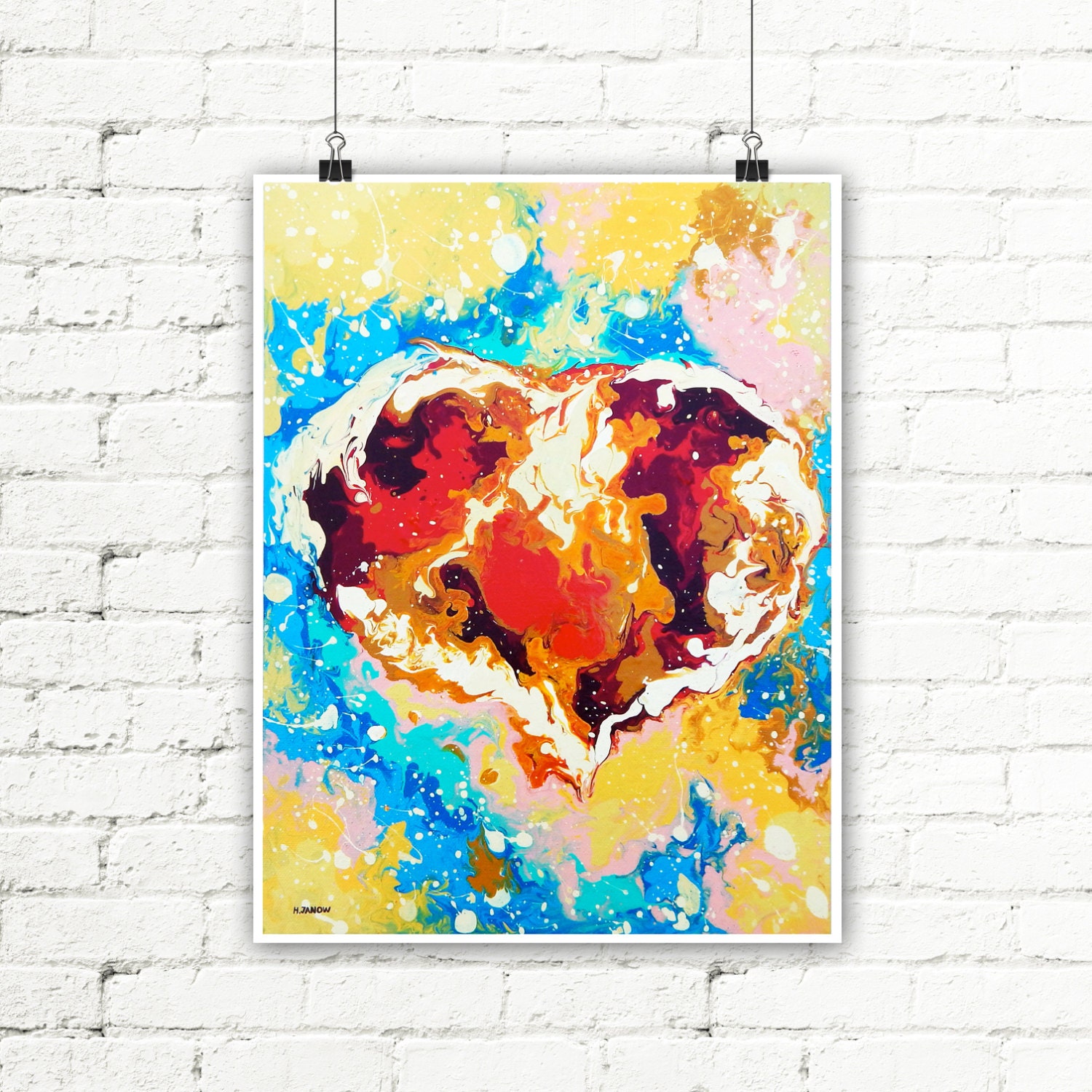 Red Heart Wall Decor Abstract Art Print Romantic Bedroom